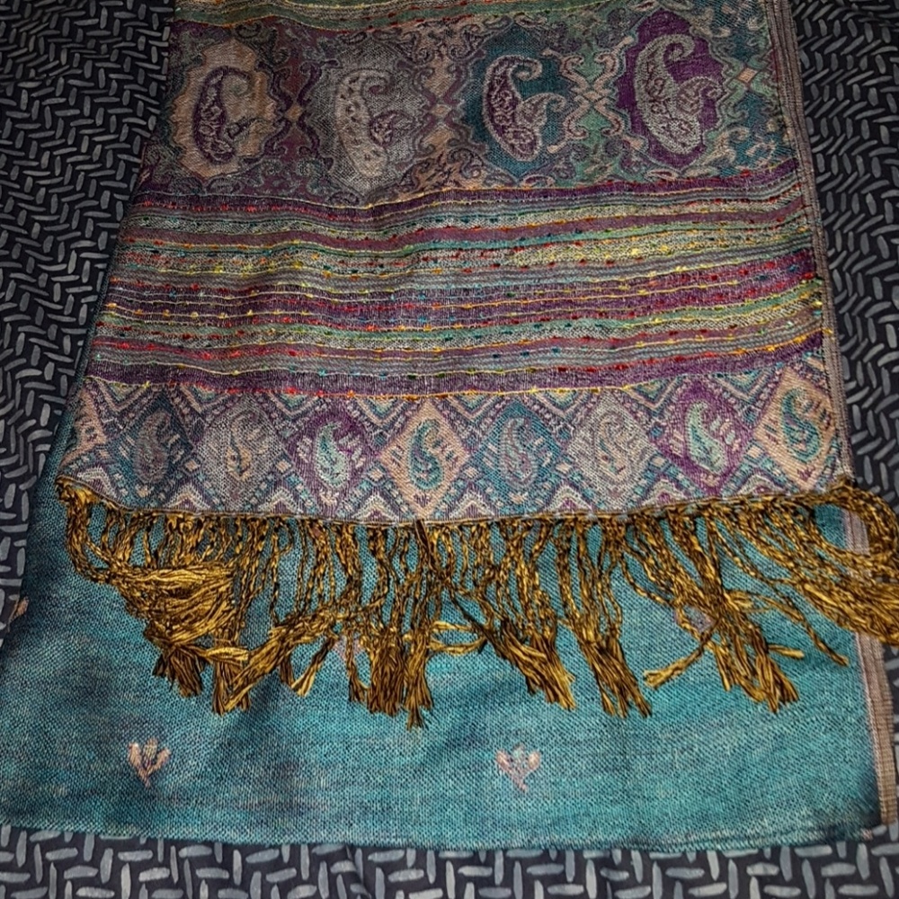Pashmina turquoise, green, yellow